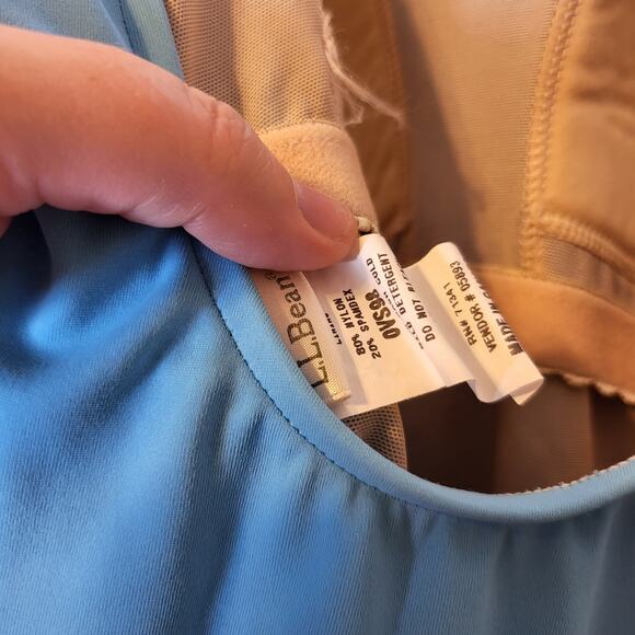 LL Bean Aqua Full Coverage Modest Skirt front tie waist one piece Swim Suit 16 - Picture 4 of 7